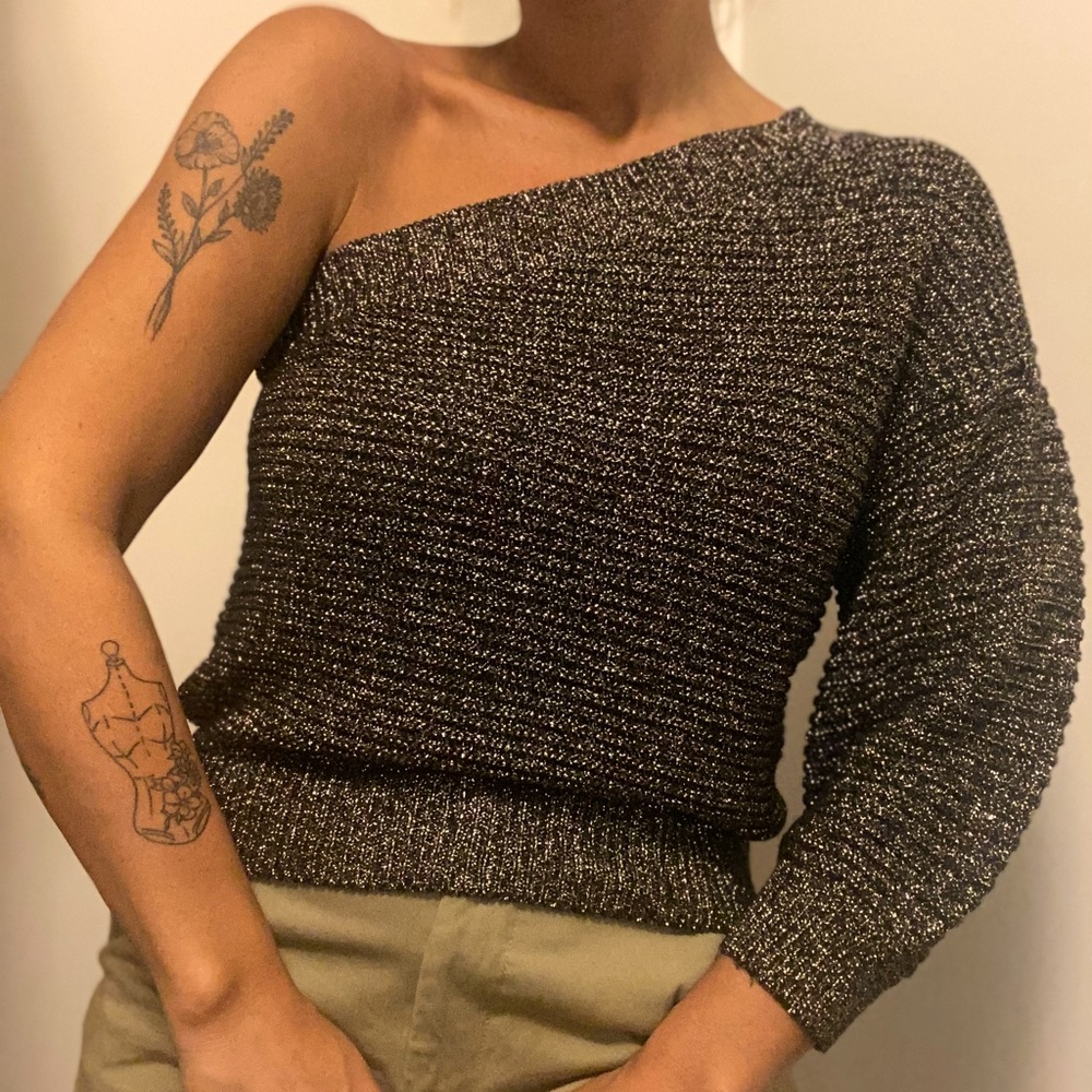 Mango Gold/Black One Shoulder Sweater